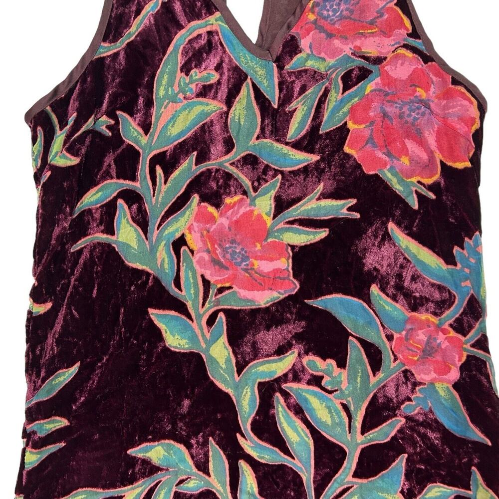 NWT Band of Gypsies Floral Velvet Halter Mini Dress Burgundy Plum XS Earthy Rose - Picture 4 of 16
